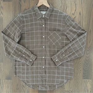 Current/Elliott The Boyfriend Plaid Embroidered Button Shirt Brown White 1 / S